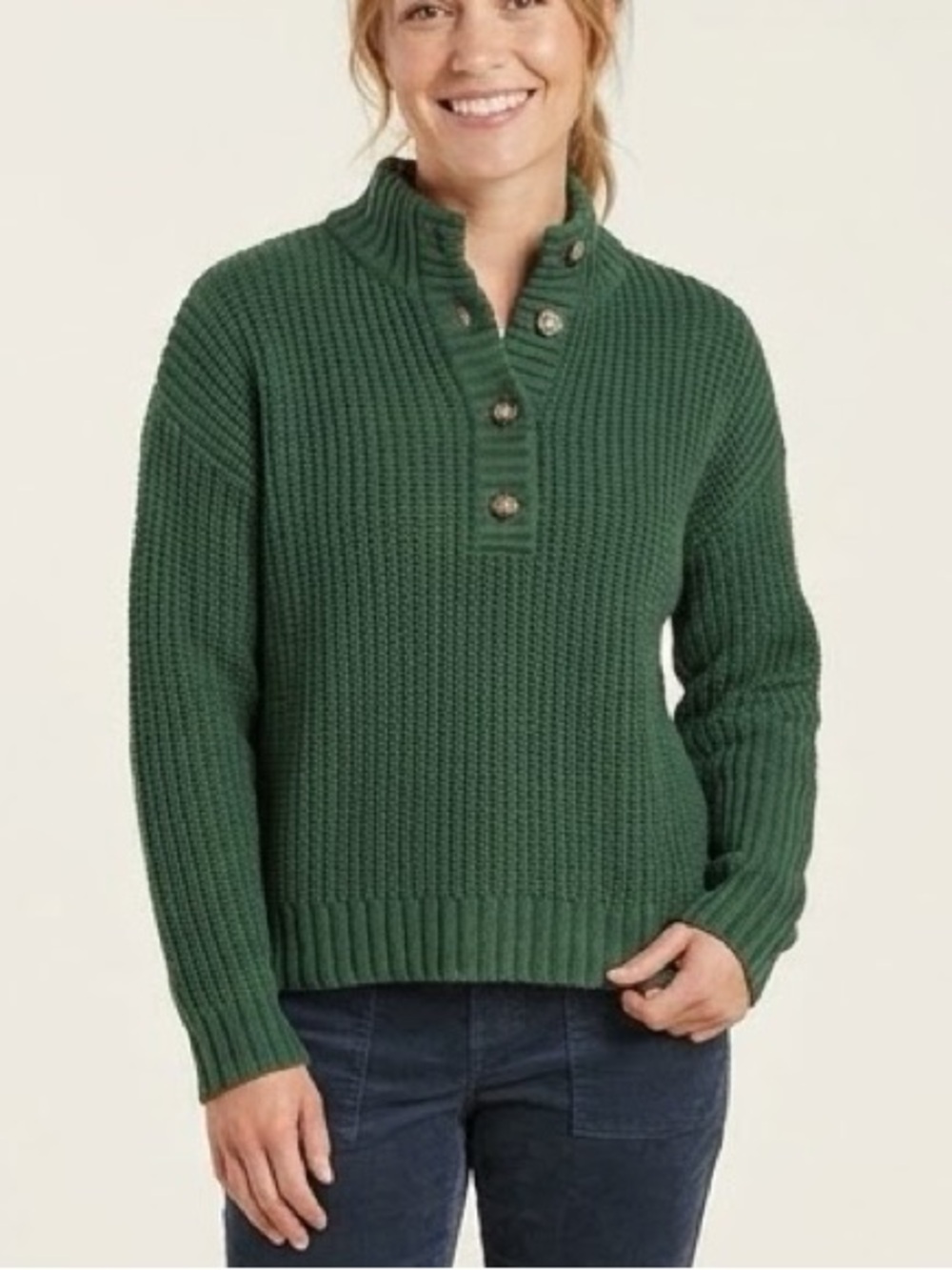 Toad & Co Recycled Wool Blend Moss Point Henley Sweater Green Medium